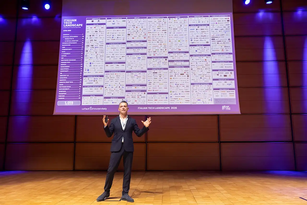 A speaker presenting the full landscape map